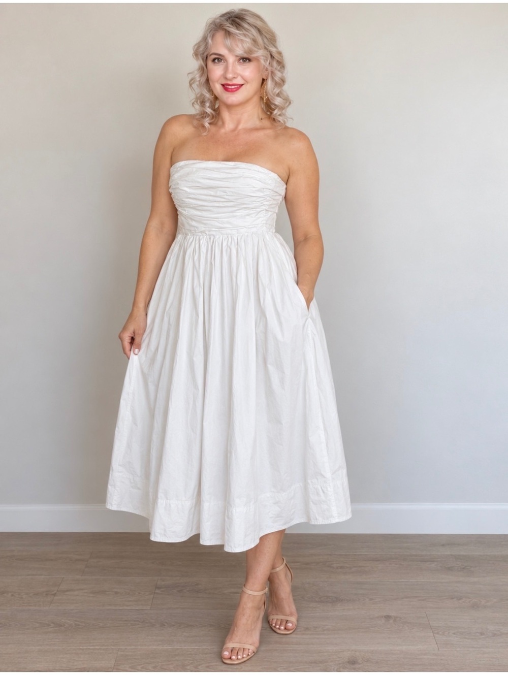 A.L.C. Lilah II White Strapless Cotton Midi Dress Size 10 NWT